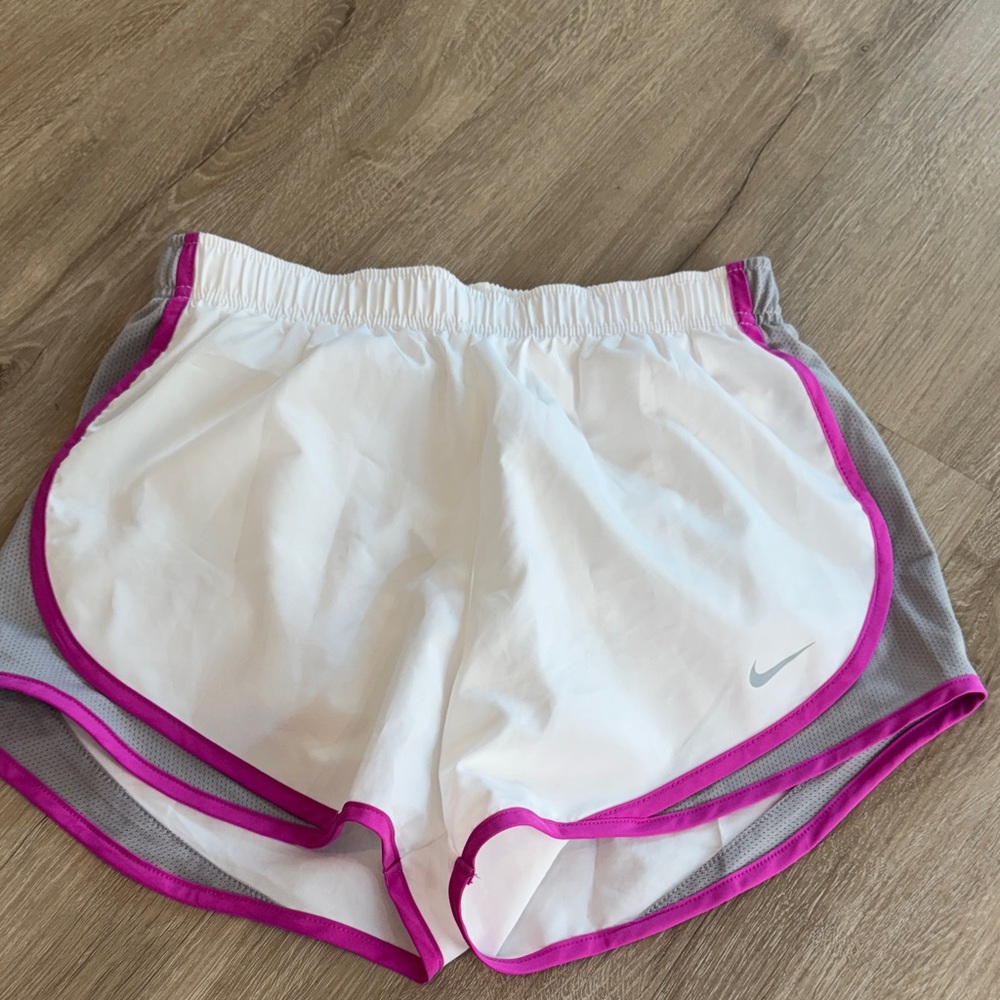 Nike White Athletic Shorts with Pink Trim